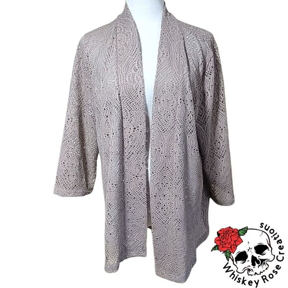 Chicos Travelers Open Front Lace Cardigan Beige 3/4 Sleeve Stretchy Slinky Women - Picture 1 of 7